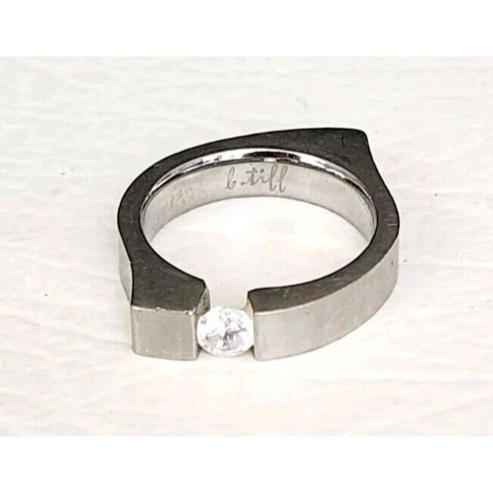 B.Tiff New York Round Solitaire Stainless Steel Modernist Ring Size 5